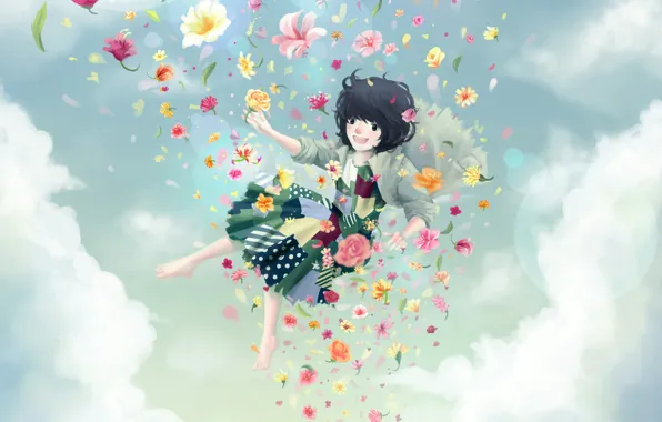 Picture flight, flowers, girl