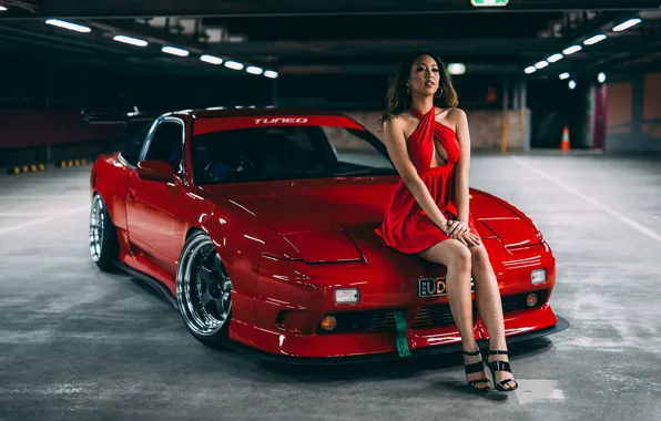 Picture Girl, Nissan, Red, Car, Legs, Model, Body, Beauty