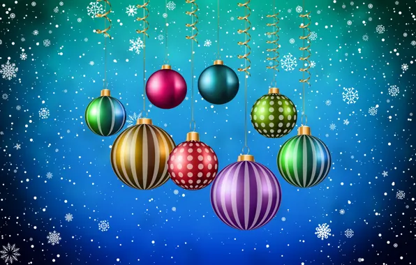 Picture balls, snow, decoration, snowflakes, background, mood, holiday, new year