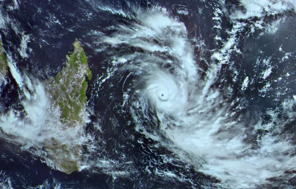 Clouds, island, The ocean, weather, funnel, Typhoon