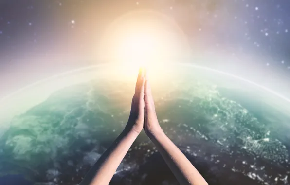 Light, planet, hands, meditation, Earth