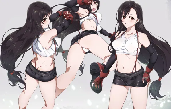 Chest, girl, panties, skirt, underwear, gloves, red eyes, black hair