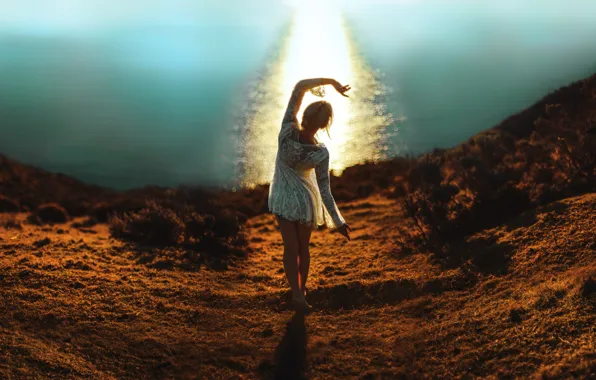 Picture girl, light, sunset, mood