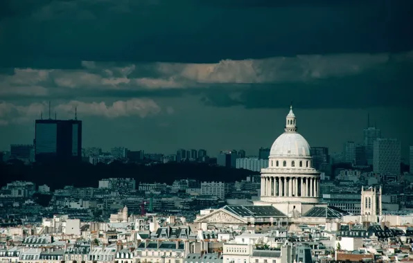 The sky, clouds, clouds, the city, building, tower, Paris, home
