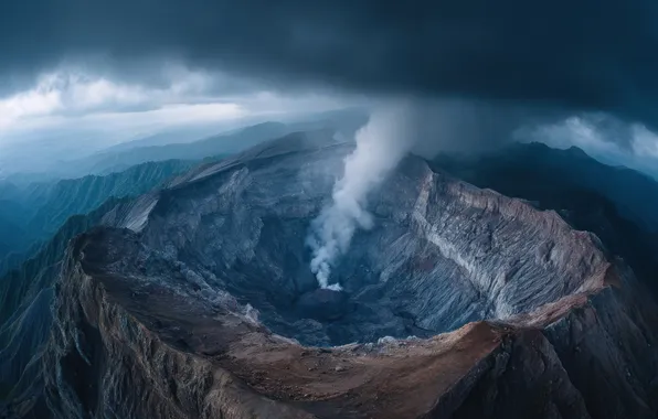 Mountains, clouds, fog, rocks, smoke, the slopes, view, height