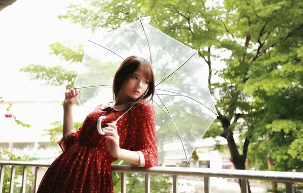 Summer, face, umbrella, hair, dress, beauty
