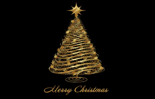 Tree, New Year, Christmas, golden, Christmas, tree, New Year, Merry