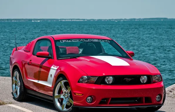 Sea, red, Mustang, Ford, Mustang, red, muscle car, Ford