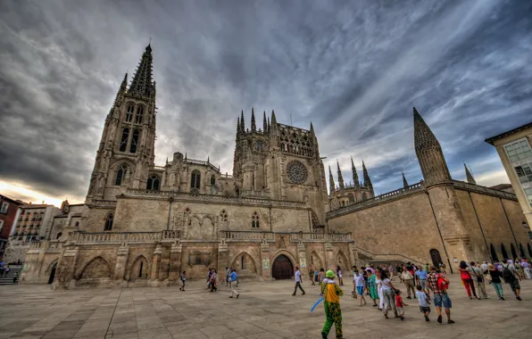 Picture people, tower, area, Cathedral, Spain, Burgos