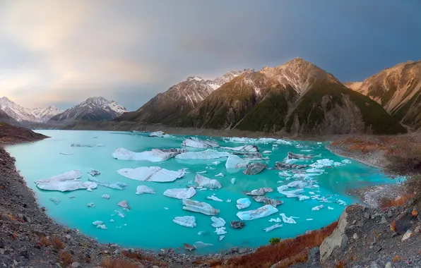 Winter, mountains, lake, ice, ice