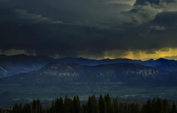 Picture the storm, landscape, mountains, lightning