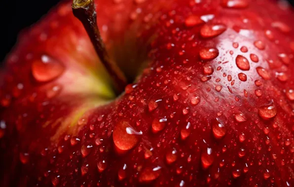 Drops, macro, red, Apple, water drops, AI art, neural network