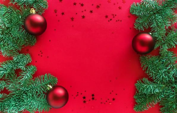 Winter, balls, branches, holiday, balls, Christmas, red, New year