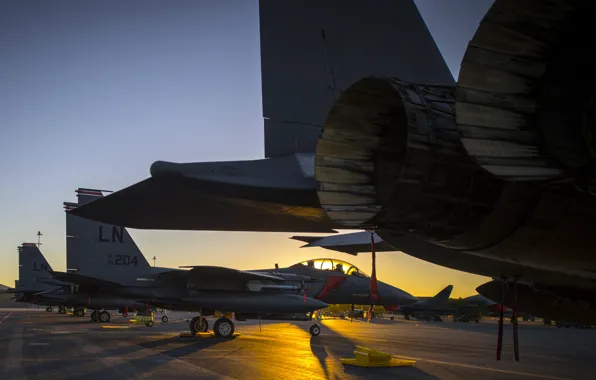 Sunset, airport, aircraft
