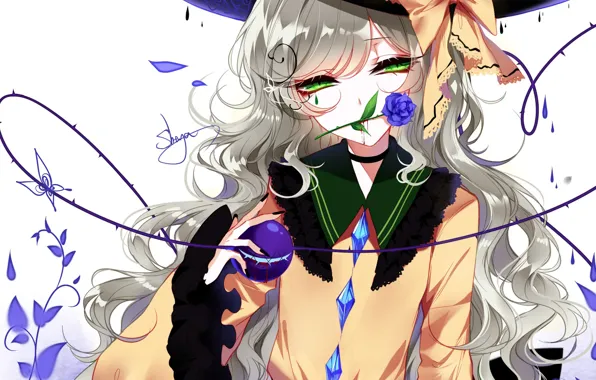 Look, girl, drops, rose, hat, art, bow, Touhou