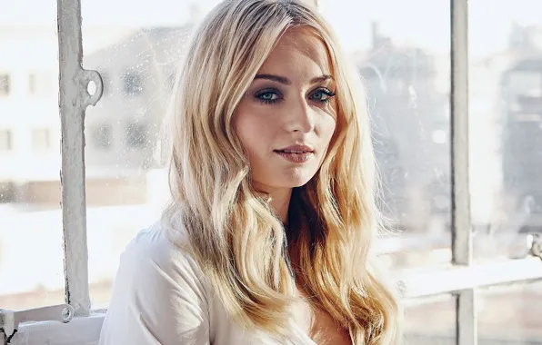 Girl, Smile, Women, Blonde, Portrait, Celebrity, Window, Sophie Turner