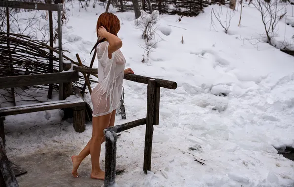 Winter, snow, wet, figure, red, Andrey Serenkov