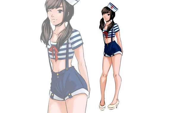 Girl, shorts, long hair, legs, anime, beautiful, twintails, pretty