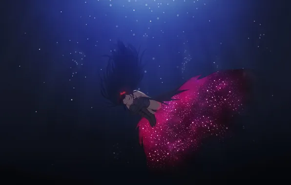 Picture girl, anime, art, bow, under water, mahou shoujo madoka magica, homura akemi, girl madoka