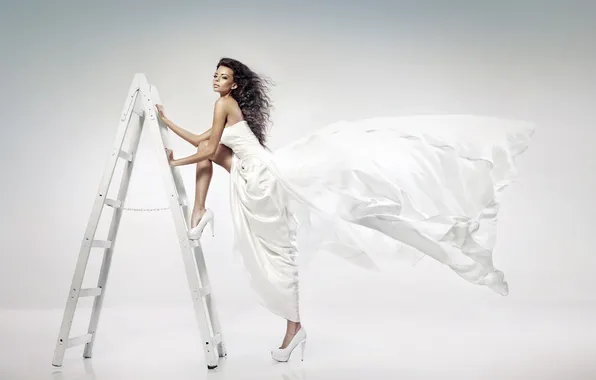 Look, girl, pose, hair, dress, ladder, shoes, heels