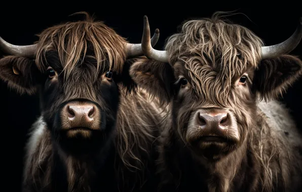 Look, Black background, Two, Bulls, Digital art, AI art, The Art of Artificial Intelligence, Neural …
