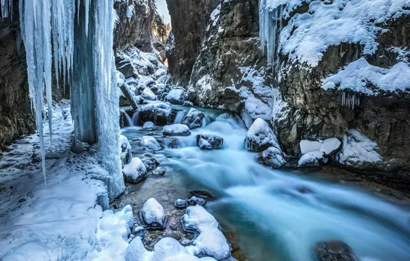 Ice, winter, stream, Germany, Bayern, gorge, Garmisch-Partenkirchen, The partnachklamm