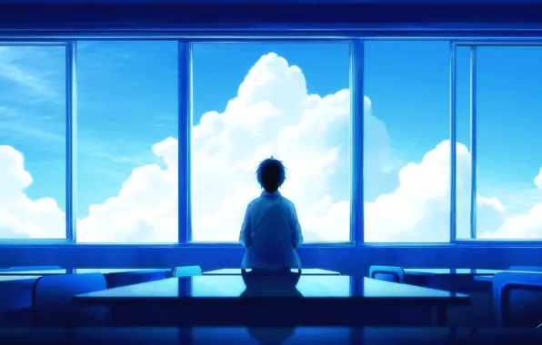The sky, clouds, window, class, guy, Parta, student
