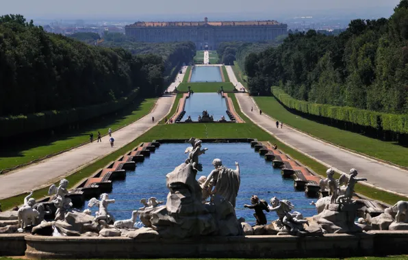 Park, Italy, cascade, fountains, Royal Palace, Caserta