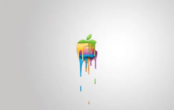 Picture apple, stains, white background, melting