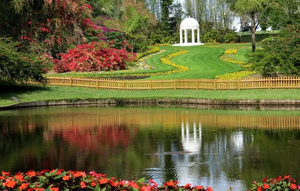 Nature, pond, Park, lawn, gazebo, nature, Park, pond