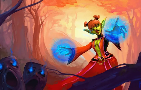 Forest, magic, MAG, WoW, World of Warcraft, Goblin, art, mage