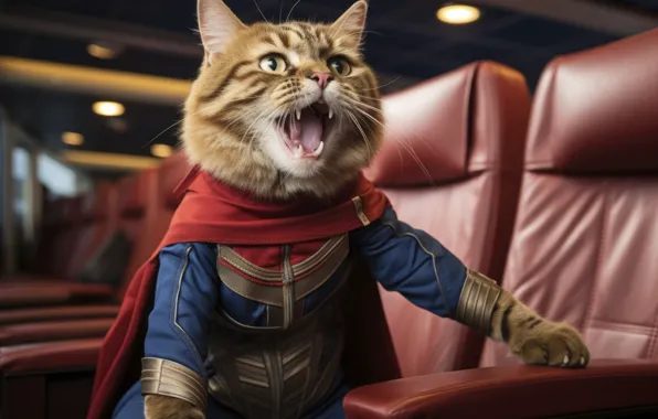 Cat, cat, look, blue, red, pose, clothing, chair