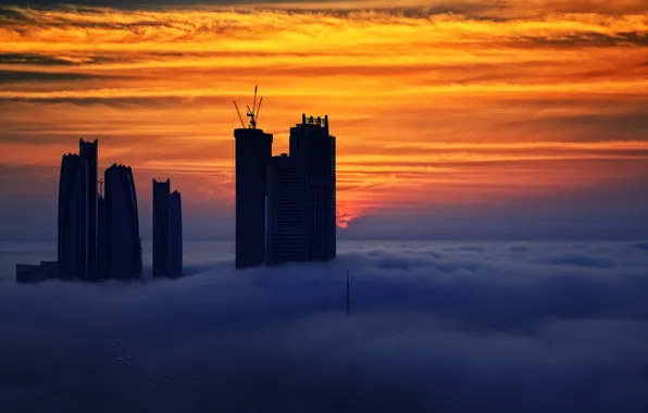 The sky, clouds, sunset, fog, home, UAE, Abu Dhabi, United Arab Emirates