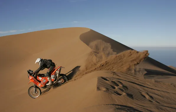 Picture sand, desert, barkhan, motorcycle, racer, rally, Dakar