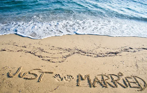 Sand, sea, beach, beach, sea, sand, just married