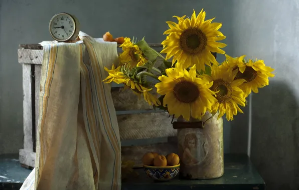 Picture sunflowers, background, watch