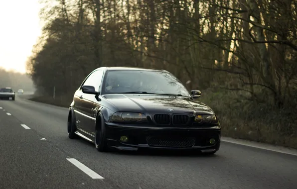 Road, BMW, black, E46, stance