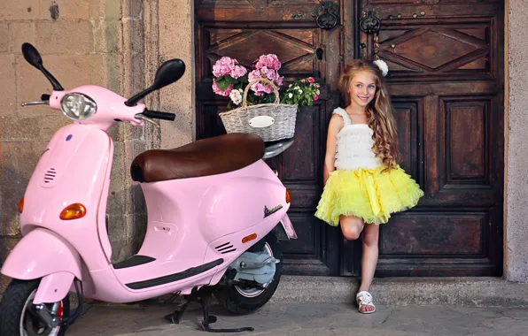 Flowers, pose, smile, girl, outfit