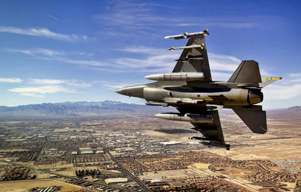 Picture the sky, fighter, missiles, American, F-16, Fighting Falcon, generation, multipurpose