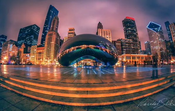 Picture the city, lights, the evening, Chicago, USA