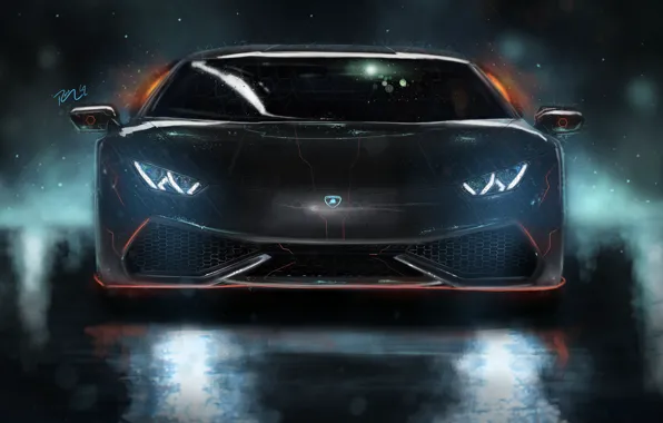 Picture lamborghini, neon, digital art, huracan, custom tuning