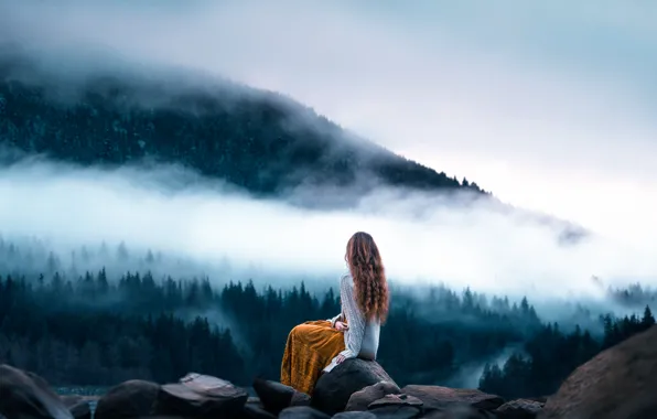 Picture girl, landscape, stones, view, Lizzy Gadd, Morning Meditation