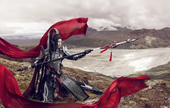 Nature, style, weapons, armor, fabric, male, spear, cosplay