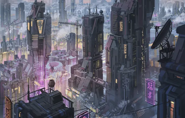 Picture city, fantasy, art, Illustration, Concept Art, Cyberpunk, Environments, Anthony Brault