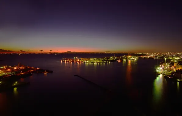 Picture lights, island, Japan, port, twilight, Honshu, Chiba