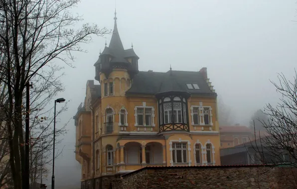 Autumn, the city, fog, house