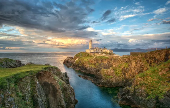Sea, the sky, rocks, coast, lighthouse, Ireland, Fanad Lighthouse
