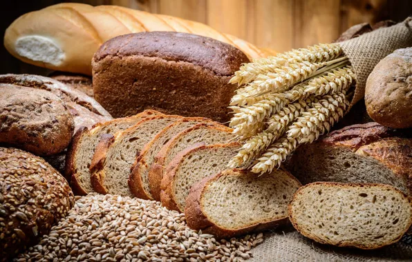 Picture wheat, grain, spikelets, bread, cuts
