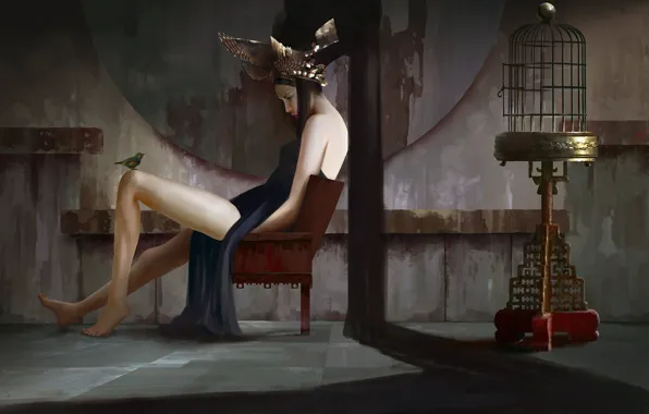 Woman, cell, bird, the room, Nightingale