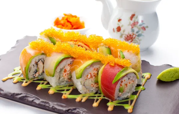 Figure, caviar, rolls